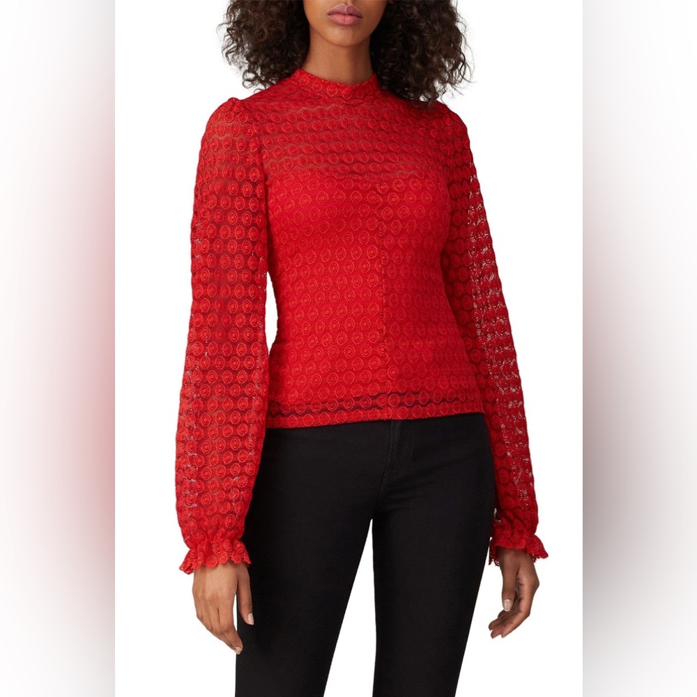 Nightcap Beaux Lace Blouse Red Long Sleeve Crew Neck Lace Top size‎ medium